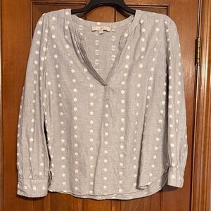 LOFT Light Blue Polka Dot V-Neck Blouse